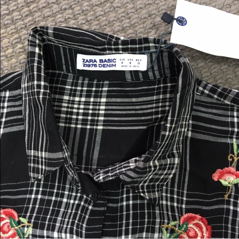 NWT Zara Basic Denim Embroidered shirt mini dress oversized tunic M - Picture 6 of 8